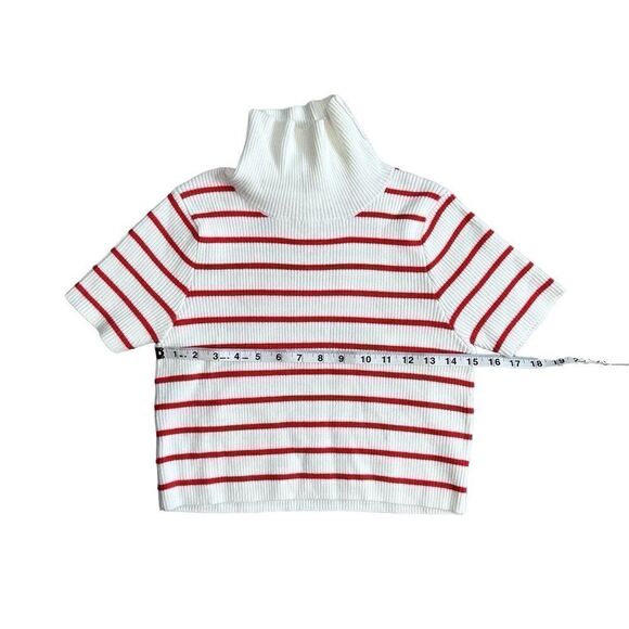 Callahan Lucy Red & White Stripe Turtleneck Short Sleeve Cropped Sweater Size XS - Picture 7 of 11